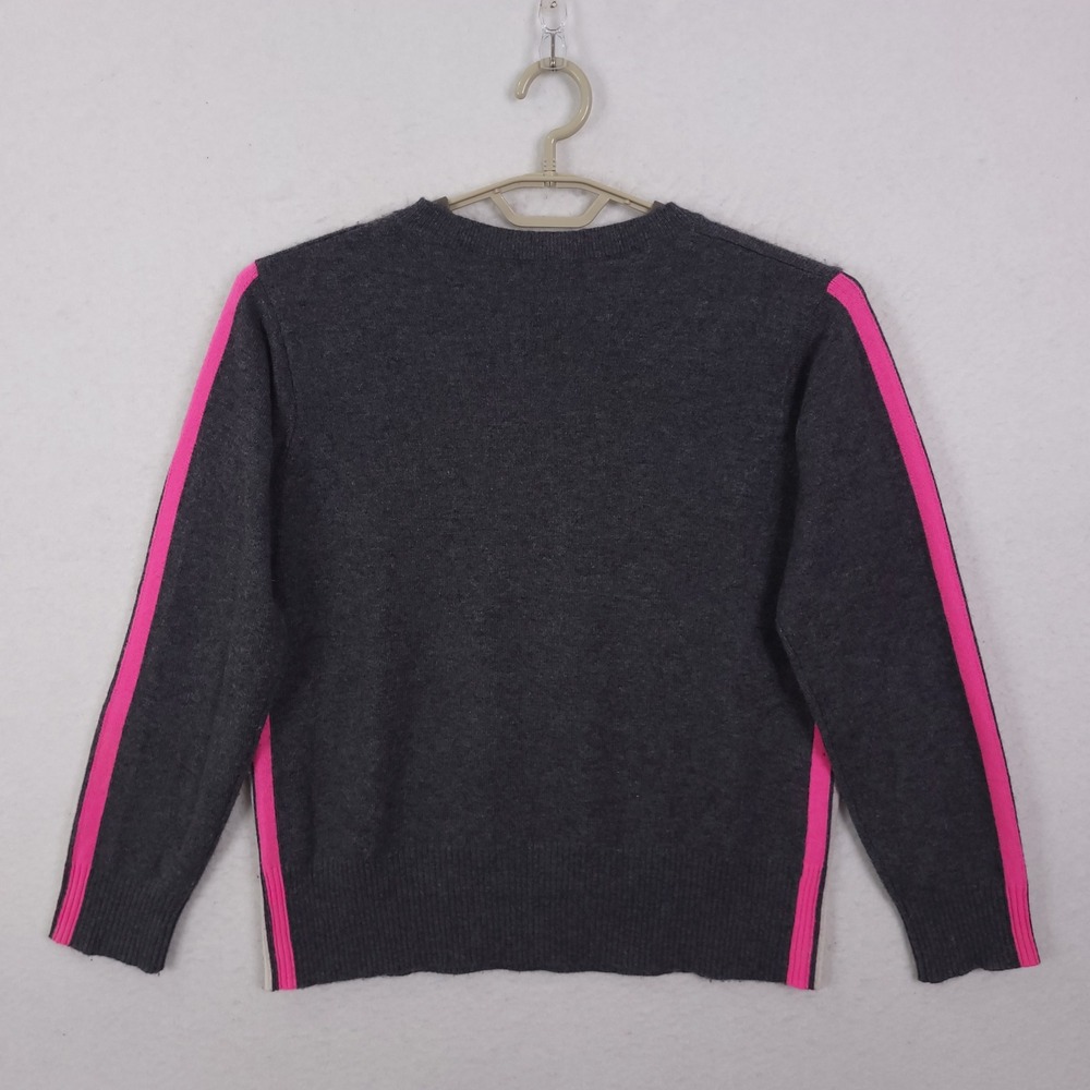 AQUA Cashmere Sweater Womens XS Gray Pink Stripe Crewneck Long Sleeve Knit